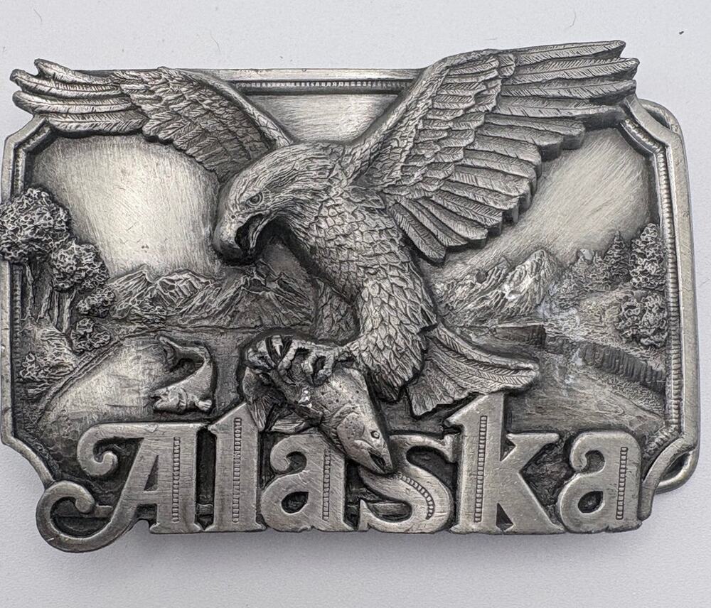 Pewter Alaska Western Style Belt Buckle with Detailed 3D Eagle